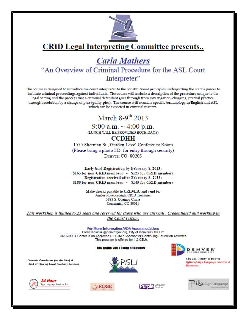 Legal Interpreting Workshop, March 8 - Rose Sign Language Interpreting
